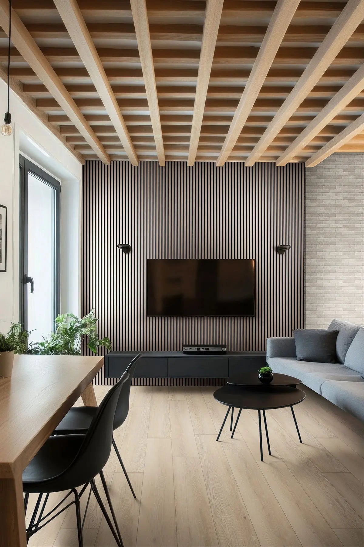 MSI Surfaces Fog Acoustic Fluted Wood Slat Panels 9.5 x 94.5
