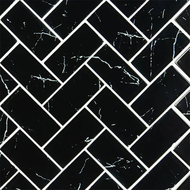 MSI Surfaces Nero Marquina Herringbone Glass Tile 2x4 - Plumbing Market