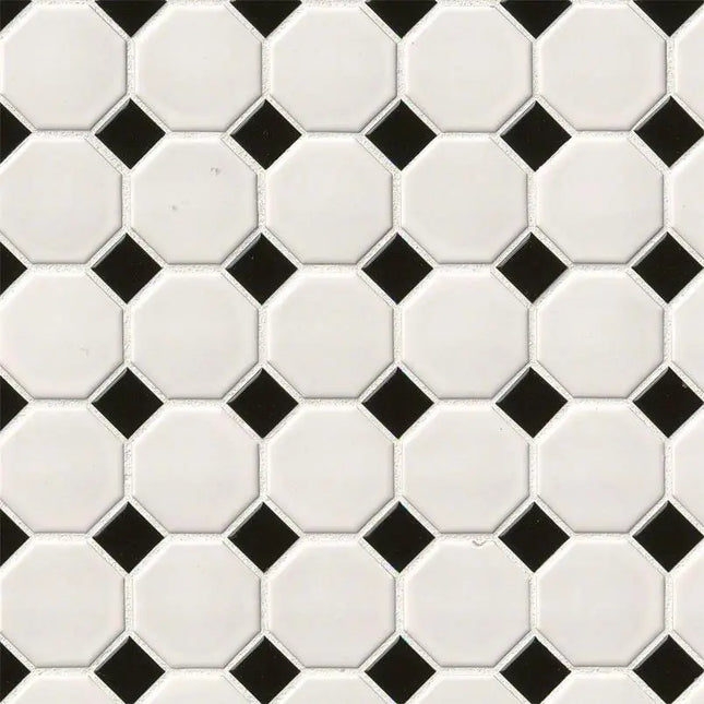 MSI Surfaces White And Black Matte Octagon Mosaic SMOT-PT-RETBIA-2OCTM - Plumbing Market