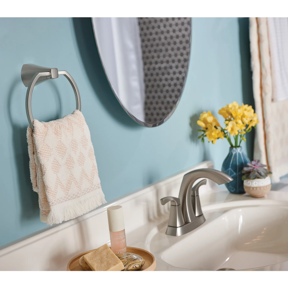 Moen Lindor Two-Handle High-Arc Bathroom Faucet 84506 in Spot Resist Brushed Nickel (84506SRN) - view 4