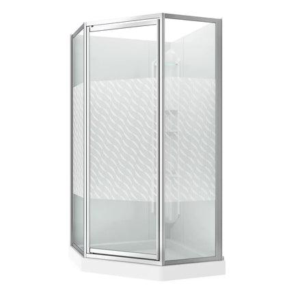 Maax 38 Himalaya 38 x 38 Polystyrene Center Drain Shower Kit in White with Design 47 glass  in Chrome 101694-000-129-107 - Plumbing Market