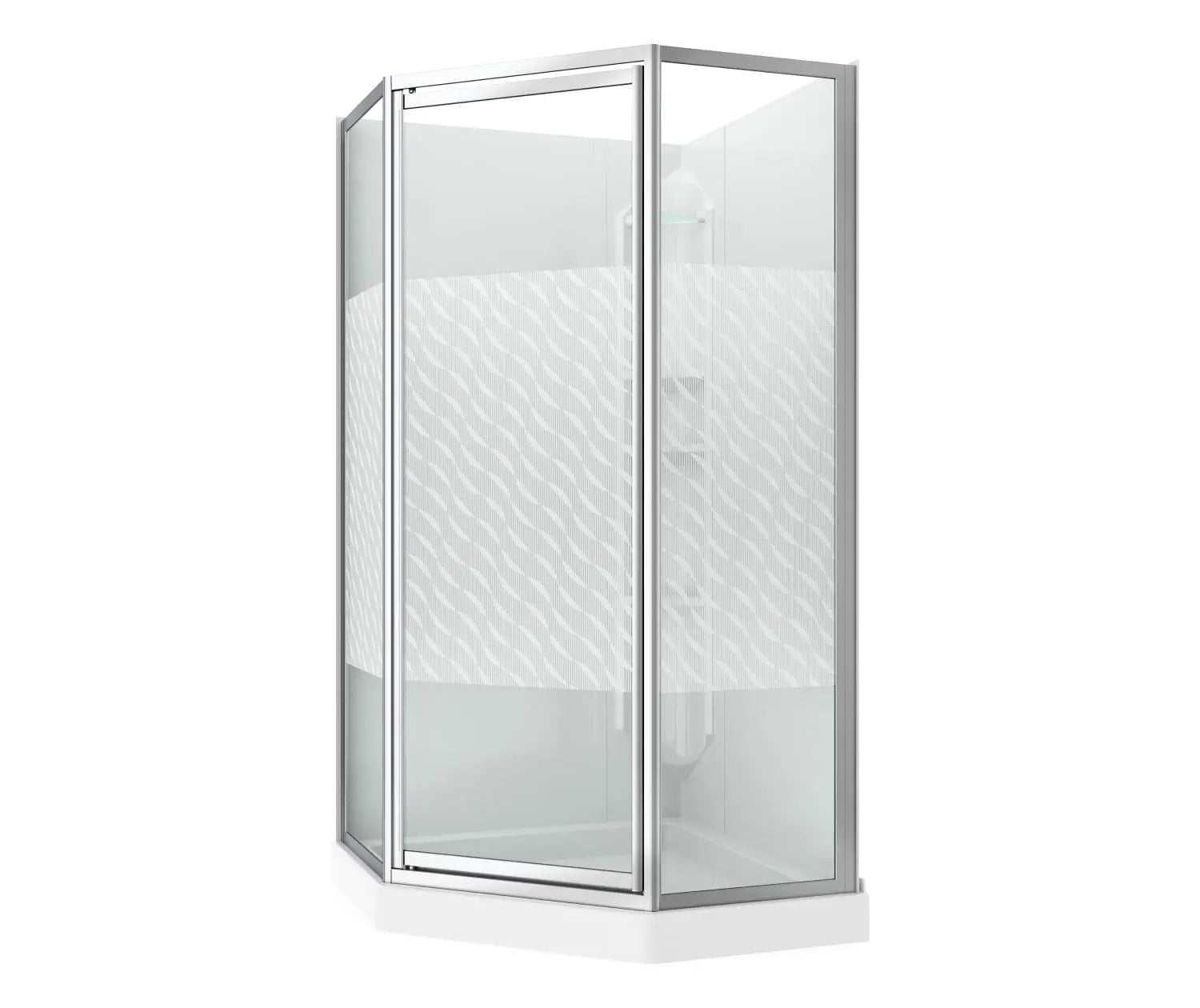 Maax 38 Himalaya 38 x 38 Polystyrene Center Drain Shower Kit in White with Design 47 glass  in Chrome 101694-000-129-107 - Plumbing Market