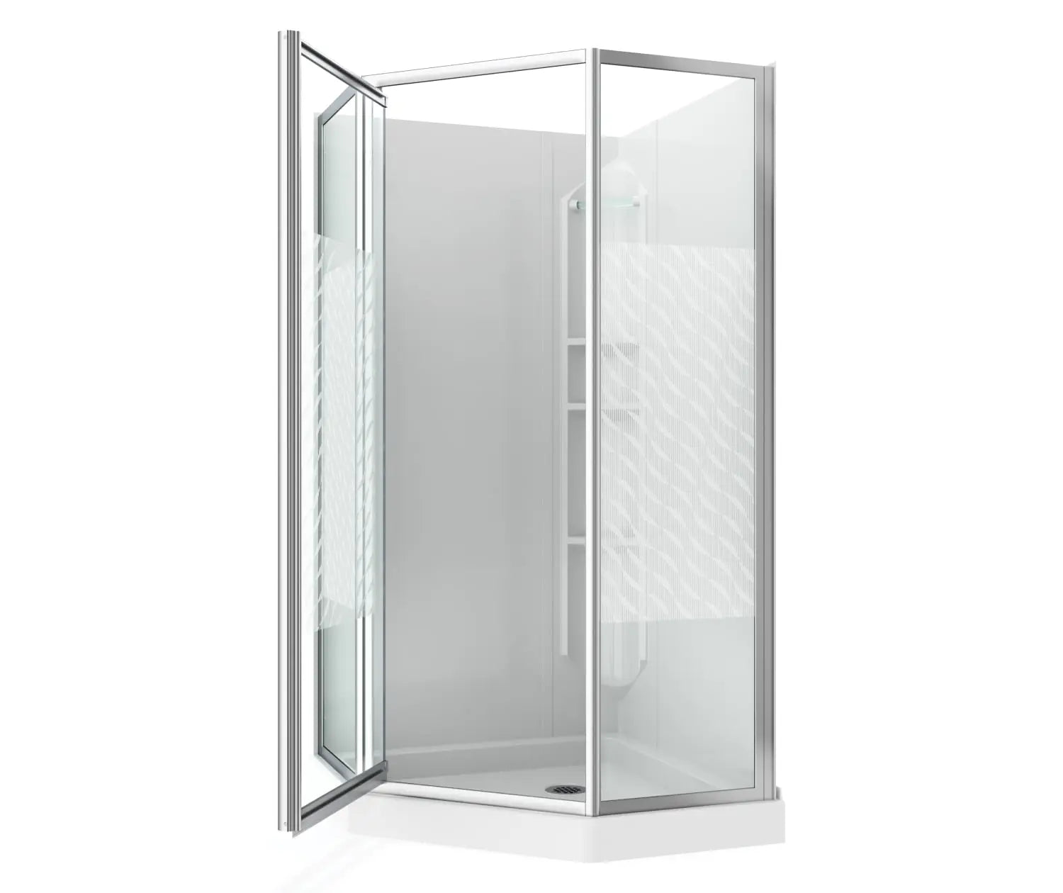 Maax 38 Himalaya 38 x 38 Polystyrene Center Drain Shower Kit in White with Design 47 glass  in Chrome 101694-000-129-107 - Plumbing Market