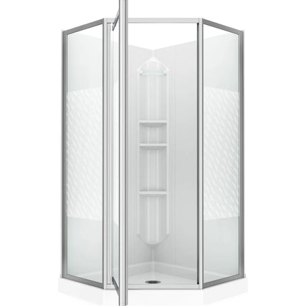 Maax 38 Himalaya 38 x 38 Polystyrene Center Drain Shower Kit in White with Design 47 glass  in Chrome 101694-000-129-107 - Plumbing Market