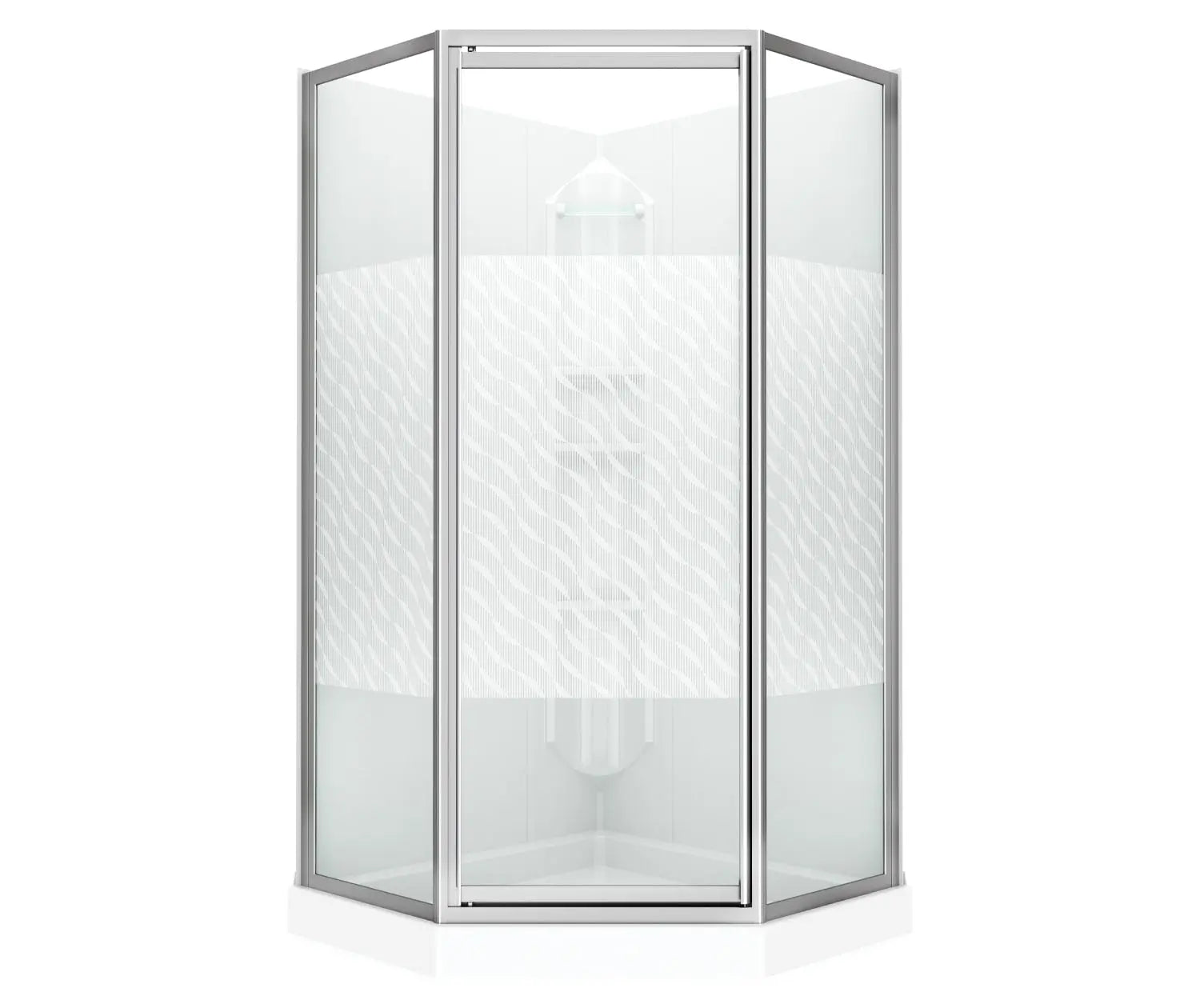 Maax 38 Himalaya 38 x 38 Polystyrene Center Drain Shower Kit in White with Design 47 glass  in Chrome 101694-000-129-107 - Plumbing Market