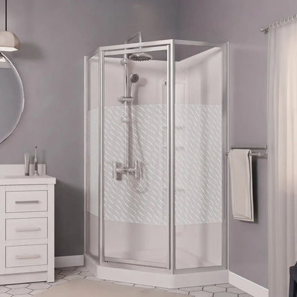 Maax 38 Himalaya 38 x 38 Polystyrene Center Drain Shower Kit in White with Design 47 glass  in Chrome 101694-000-129-107 - Plumbing Market