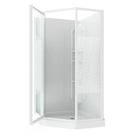 Maax 38 Himalaya 38 x 38 Polystyrene Center Drain Shower Kit in White with Design 47 glass  in White 101694-000-129-106 - Plumbing Market