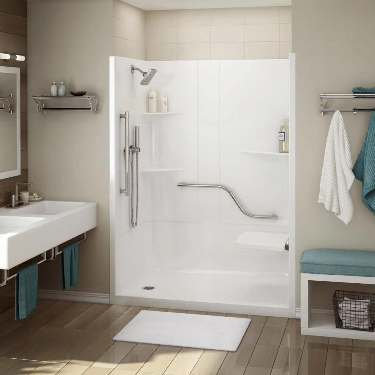 Maax ALLIA SH-6034 Acrylic Alcove Right-Hand Drain One-Piece Shower in White 107003-NR-000-001 - Plumbing Market