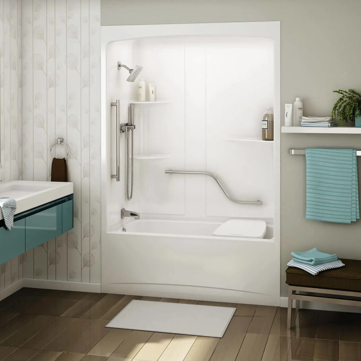 Maax ALLIA TSR-6032 Acrylic Alcove Right-Hand Drain Three-Piece Tub Shower in White 107000-SR-000-001 - Plumbing Market
