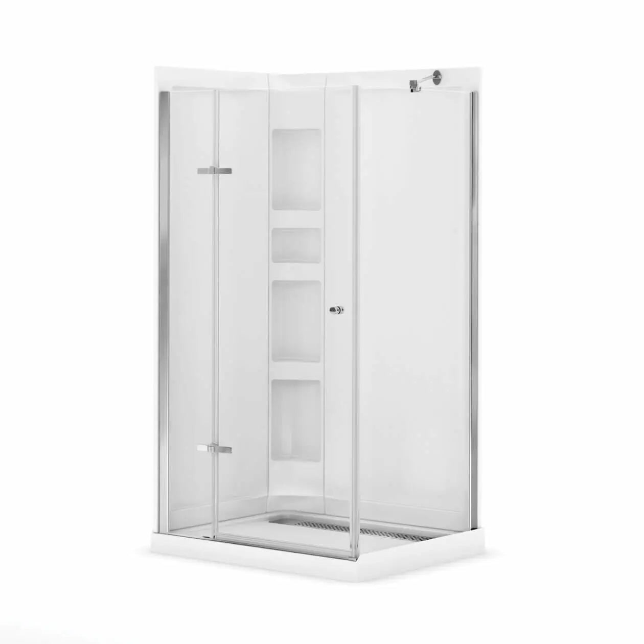 Maax Athena 34 x 42 Acrylic Center Drain Shower Kit in White with Clear glass  in Chrome 300008-900-084-000 - Plumbing Market