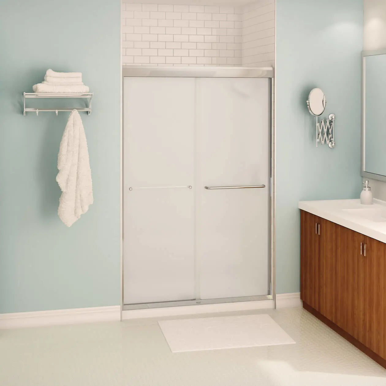 Maax Aura 43-47 x 71 in. 6 mm Bypass Shower Door for Alcove Installation with Frosted glass in Chrome 135663-978-084-000 - Plumbing Market