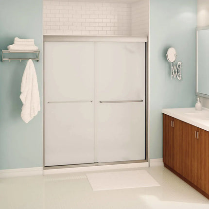 Maax Aura 55-59 x 71 in. 6 mm Sliding Shower Door for Alcove Installation with Frosted glass in Brushed Nickel 135665-978-305-000 - Plumbing Market