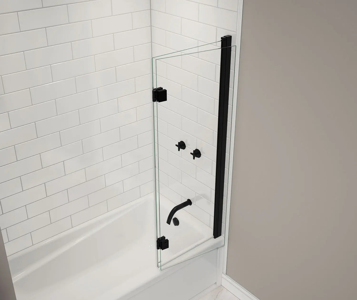Maax Axial Access 42 x 56 in. 6 mm Pivot Tub Screen for Alcove Installation with Clear glass in Matte Black 138600-900-340-000 - Plumbing Market
