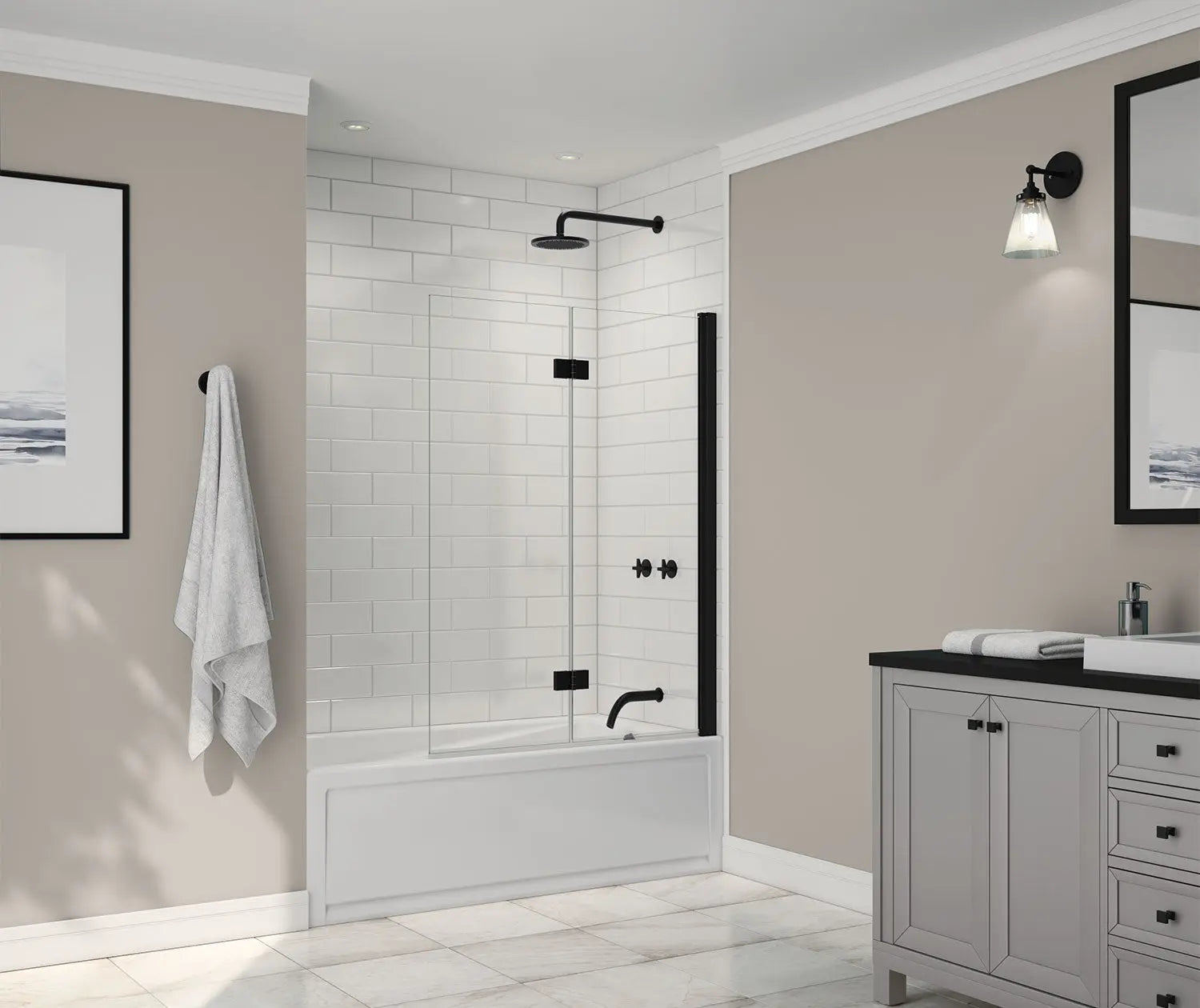 Maax Axial Access 42 x 56 in. 6 mm Pivot Tub Screen for Alcove Installation with Clear glass in Matte Black 138600-900-340-000 - Plumbing Market