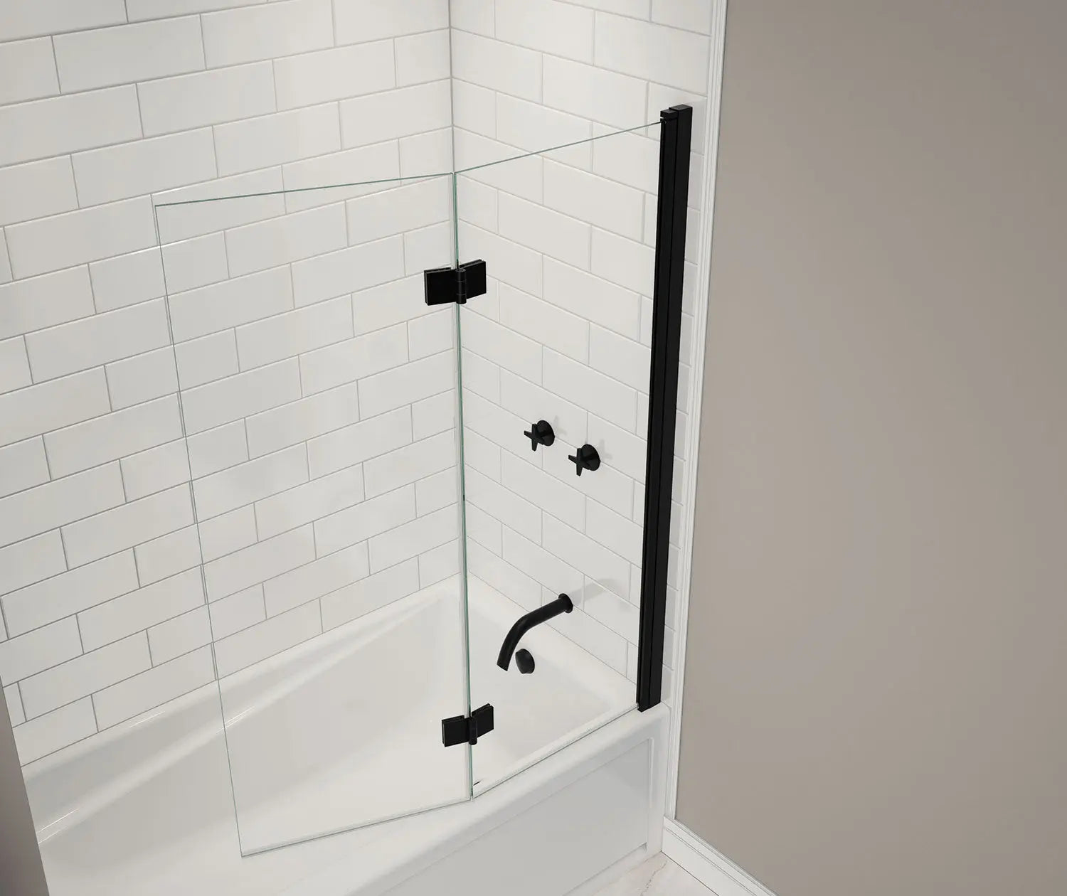 Maax Axial Access 42 x 56 in. 6 mm Pivot Tub Screen for Alcove Installation with Clear glass in Matte Black 138600-900-340-000 - Plumbing Market