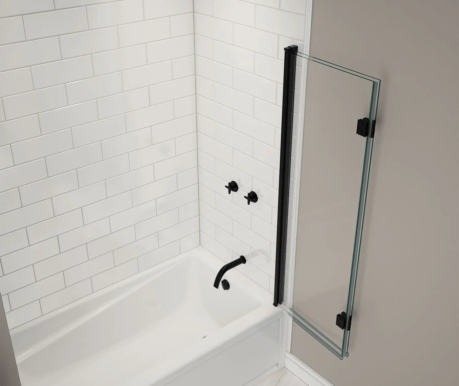 Maax Axial Access 42 x 56 in. 6 mm Pivot Tub Screen for Alcove Installation with Clear glass in Matte Black 138600-900-340-000 - Plumbing Market