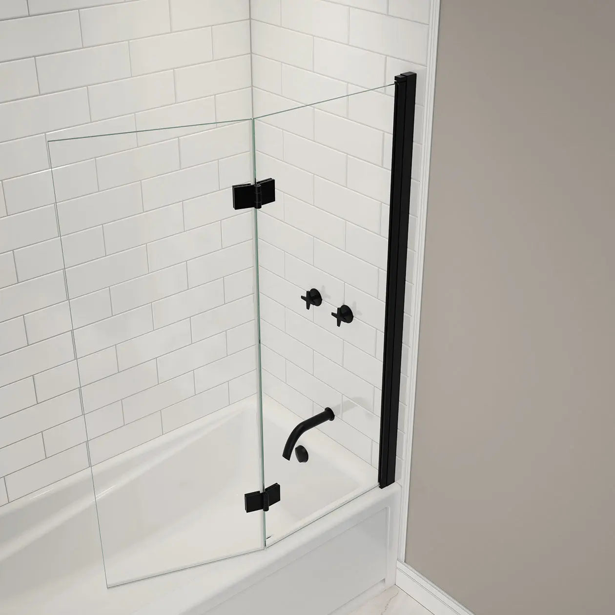 Maax Axial Access 42 x 56 in. 6 mm Pivot Tub Screen for Alcove Installation with Clear glass in Matte Black 138600-900-340-000 - Plumbing Market