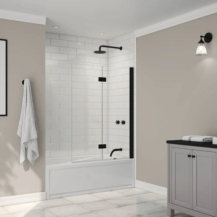 Maax Axial Access 42 x 56 in. 6 mm Pivot Tub Screen for Alcove Installation with Clear glass in Matte Black 138600-900-340-000 - Plumbing Market