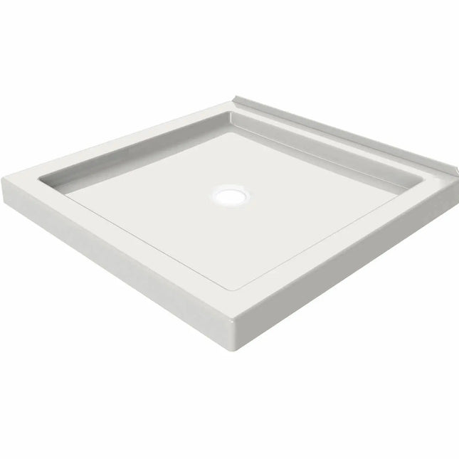 Maax B3Round 3636 Acrylic Wall Mounted Shower Base in White with Center Drain 410000-505-001-000 - Plumbing Market