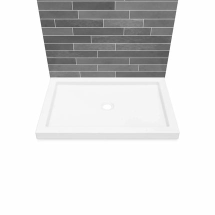 Maax B3Round 4834 Acrylic Wall Mounted Shower Base in White with Center Drain 410002-505-001-000 - Plumbing Market