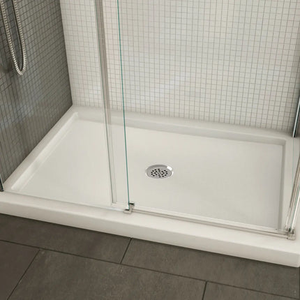 Maax B3Round 4836 Acrylic Corner Left Shower Base in White with Anti-slip Bottom with Center Drain 410003-542-001-000 - Plumbing Market