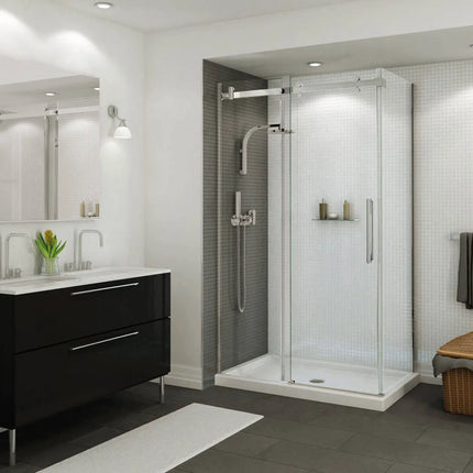 Maax B3Round 4836 Acrylic Corner Left Shower Base in White with Anti-slip Bottom with Center Drain 410003-542-001-000 - Plumbing Market