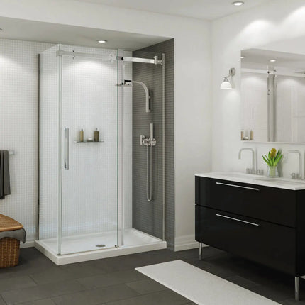 Maax B3Round 4836 Acrylic Corner Right Shower Base in White with Anti-slip Bottom with Center Drain 410003-543-001-000 - Plumbing Market