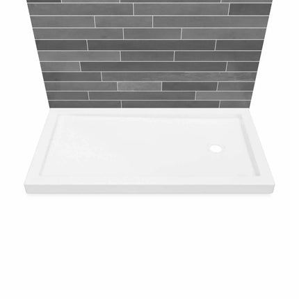 Maax B3Round 6032 Acrylic Wall Mounted Shower Base in White with Left-Hand Drain 410005-505-001-001 - Plumbing Market