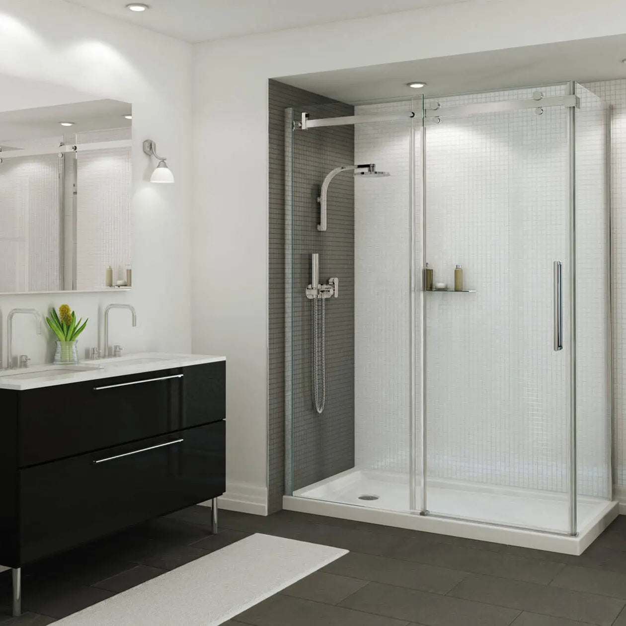 Maax B3Round 6034 Acrylic Corner Left Shower Base in White with Anti-slip Bottom with Center Drain 410035-542-001-000 - Plumbing Market