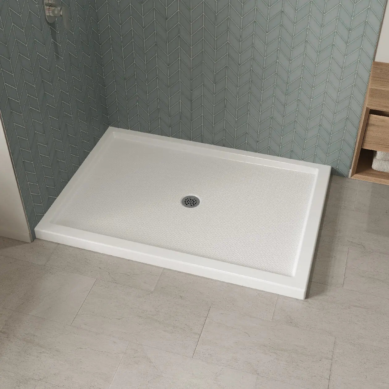 Maax B3Round 6042 Acrylic Corner Left Shower Base in White with Anti-slip Bottom with Center Drain 410036-542-001-000 - Plumbing Market