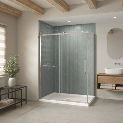 Maax B3Round 6042 Acrylic Corner Left Shower Base in White with Anti-slip Bottom with Center Drain 410036-542-001-000 - Plumbing Market