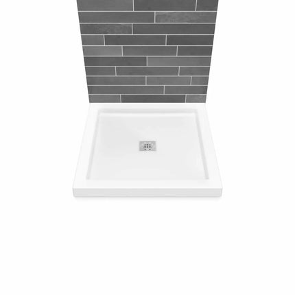 Maax B3Square 3636 Acrylic Wall Mounted Shower Base in White with Center Drain 420000-505-001-100 - Plumbing Market