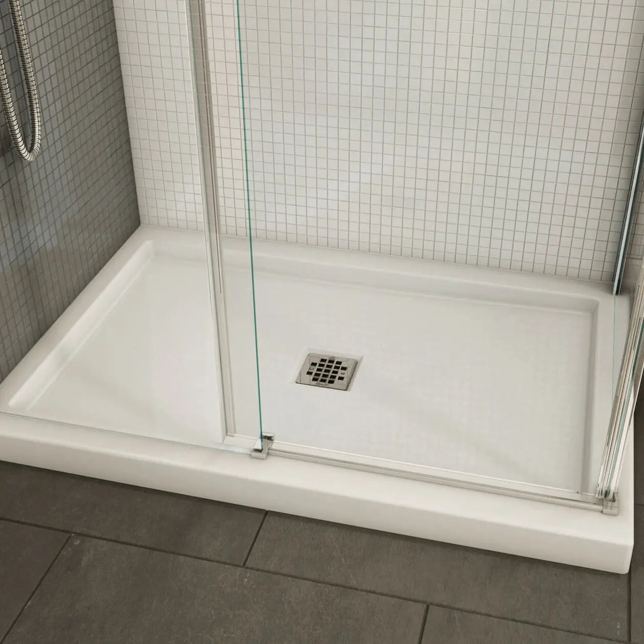Maax B3Square 4832 Acrylic Corner Left Shower Base in White with Center Drain 420001-502-001-100 - Plumbing Market