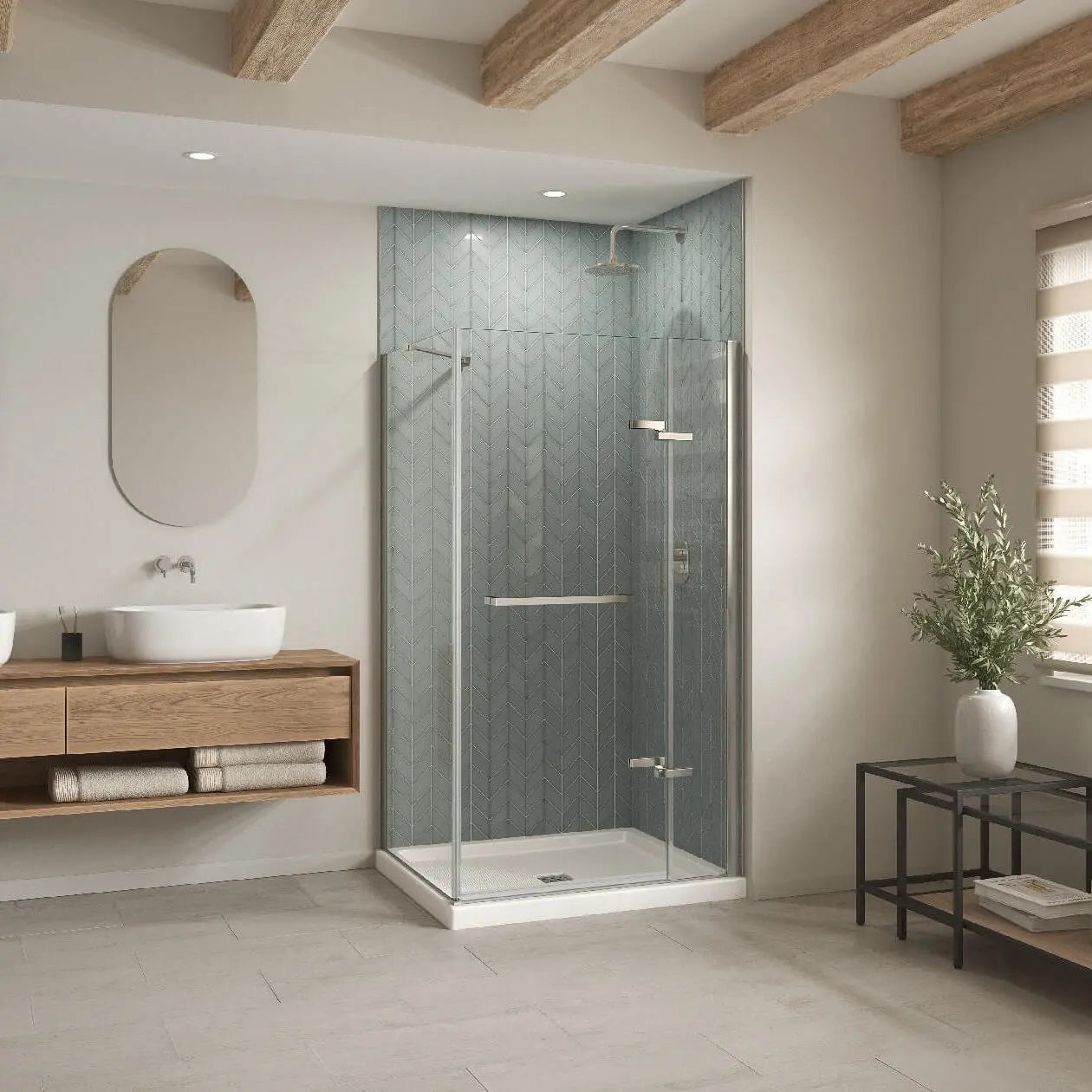 Maax B3Square 4832 Acrylic Corner Right Shower Base in White with Anti-slip Bottom with Center Drain 420001-543-001-100 - Plumbing Market