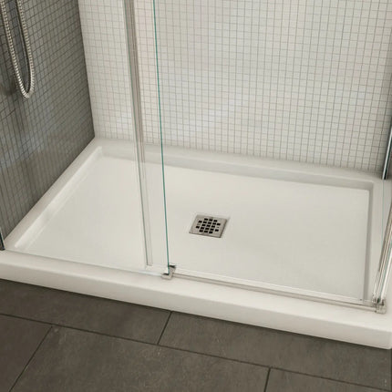 Maax B3Square 4836 Acrylic Corner Left Shower Base in White with Anti-slip Bottom with Center Drain 420003-542-001-100 - Plumbing Market
