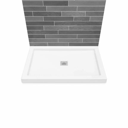 Maax B3Square 4836 Acrylic Wall Mounted Shower Base in White with Center Drain 420003-505-001-100 - Plumbing Market