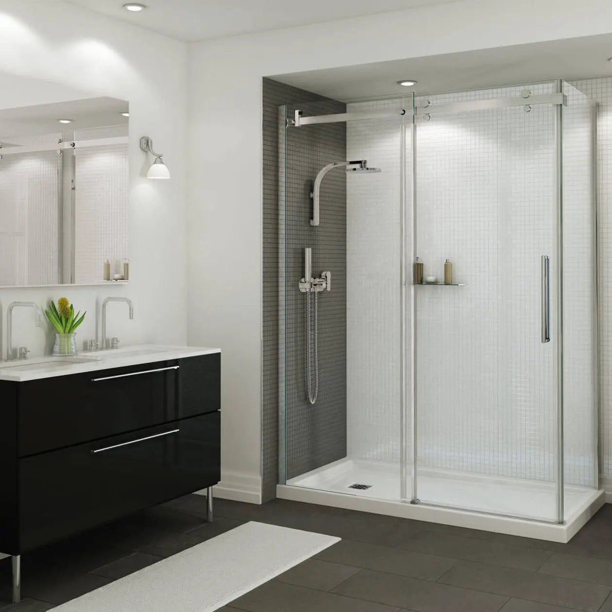Maax B3Square 6032 Acrylic Corner Left Shower Base in White with Anti-slip Bottom with Left-Hand Drain 420005-542-001-100 - Plumbing Market