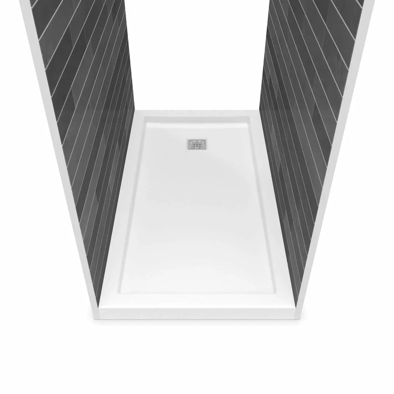 Maax B3Square 6032 Acrylic Tunnel Shower Base in White with Back End Drain 420005-506-001-104 - Plumbing Market