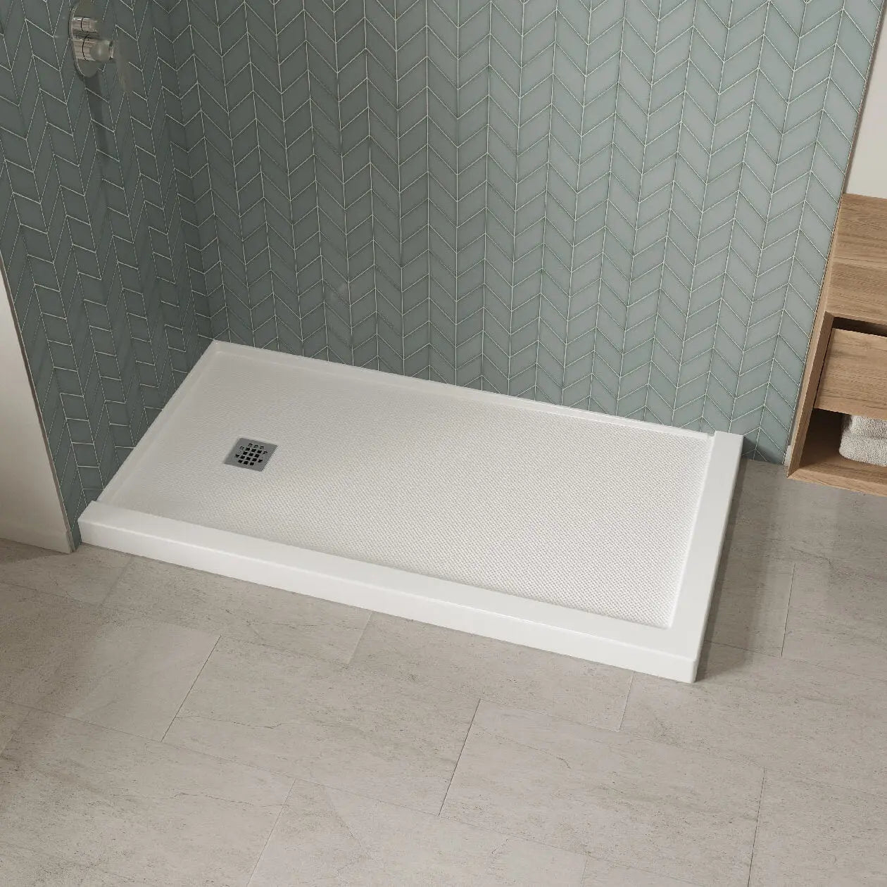 Maax B3Square 6034 Acrylic Corner Left Shower Base in White with Anti-slip Bottom with Center Drain 420035-542-001-101 - Plumbing Market