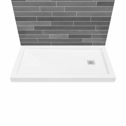 Maax B3Square 6036 Acrylic Wall Mounted Shower Base in White with Center Drain 420006-505-001-102 - Plumbing Market