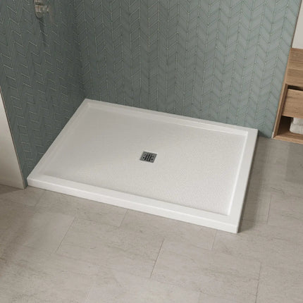 Maax B3Square 6042 Acrylic Corner Left Shower Base in White with Anti-slip Bottom with Center Drain 420036-542-001-100 - Plumbing Market