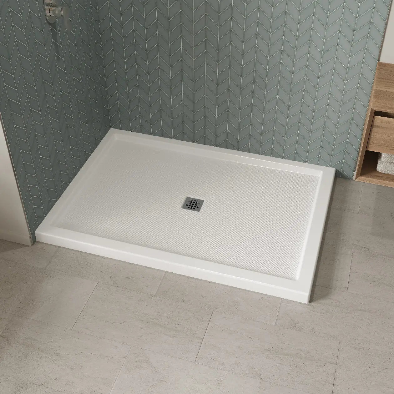 Maax B3Square 6042 Acrylic Corner Left Shower Base in White with Anti-slip Bottom with Center Drain 420036-542-001-100 - Plumbing Market