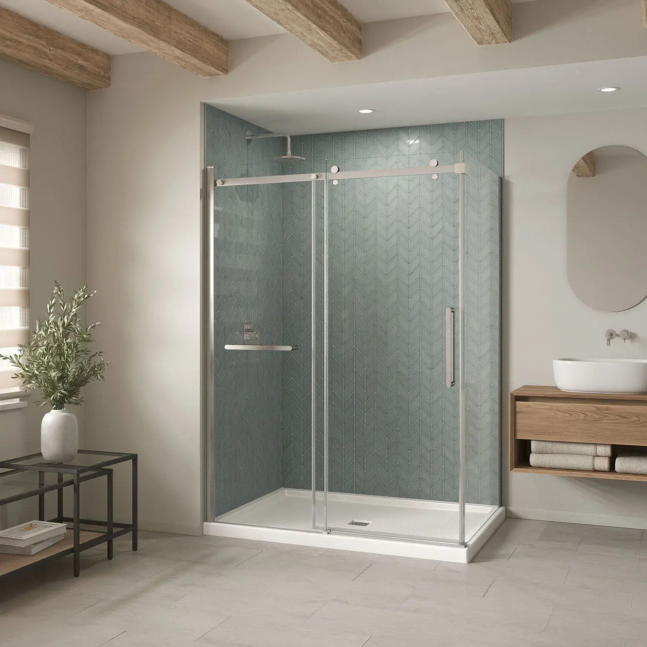 Maax B3Square 6042 Acrylic Corner Left Shower Base in White with Anti-slip Bottom with Center Drain 420036-542-001-100 - Plumbing Market