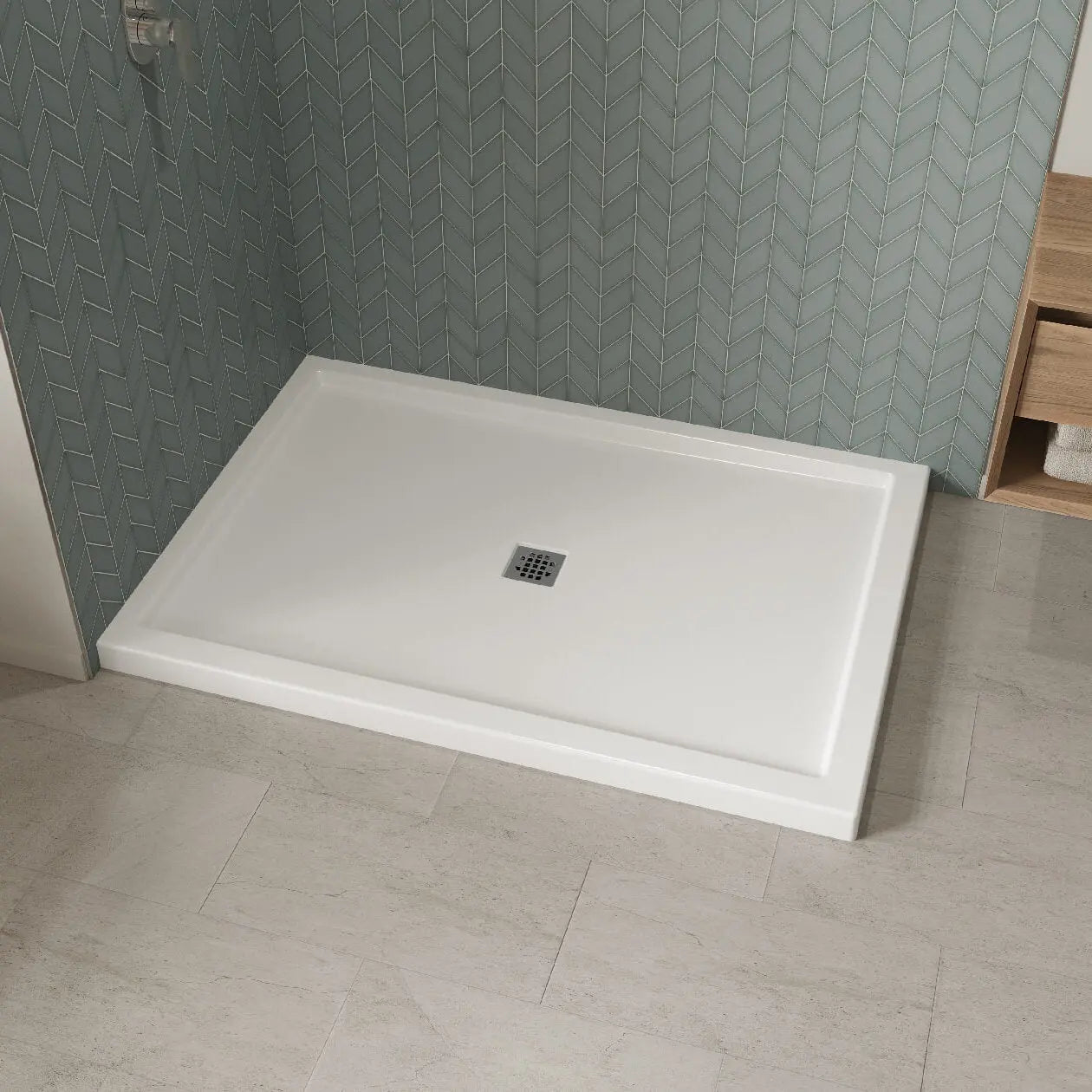 Maax B3Square 6042 Acrylic Corner Left Shower Base in White with Center Drain 420036-502-001-100 - Plumbing Market