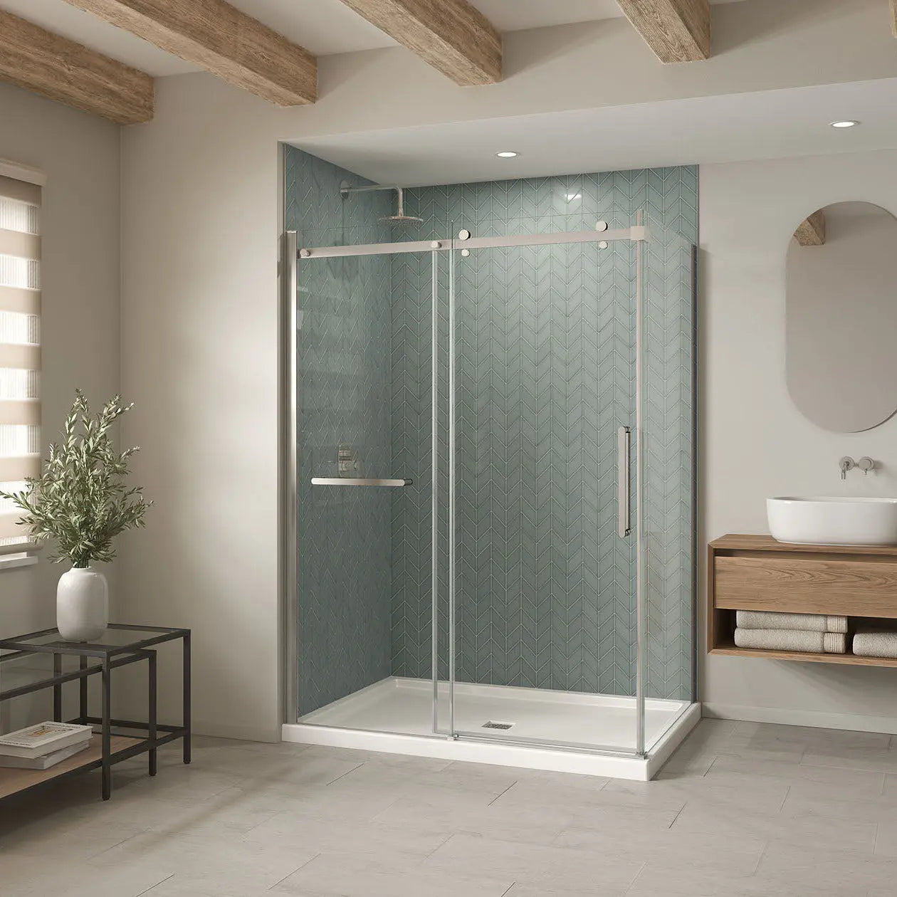 Maax B3Square 6042 Acrylic Corner Left Shower Base in White with Center Drain 420036-502-001-100 - Plumbing Market