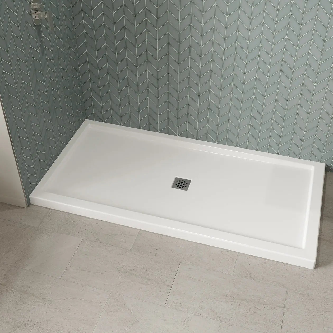 Maax B3Square 7236 Acrylic Corner Left Shower Base in White with Center Drain 420042-502-001-000 - Plumbing Market