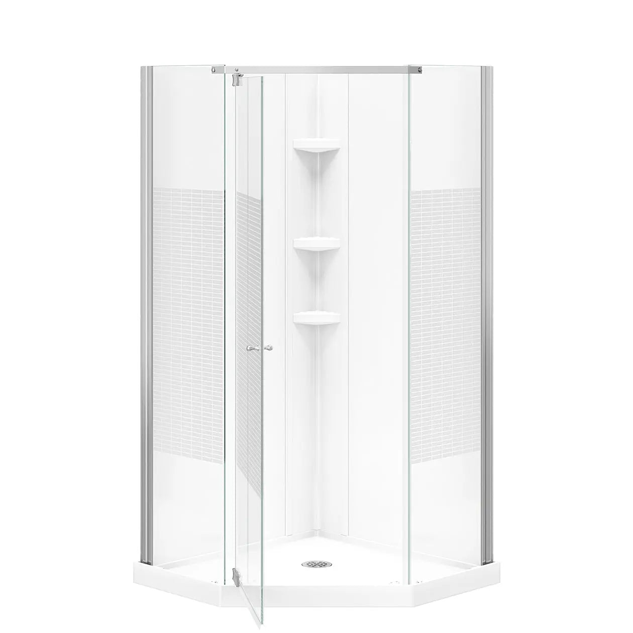 Maax Begonia Carbon 36 x 36 Polystyrene Center Drain Shower Kit in White with Carbon glass  in Chrome 300012-000-129-104 - Plumbing Market