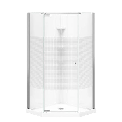 Maax Begonia Carbon 36 x 36 Polystyrene Center Drain Shower Kit in White with Carbon glass  in Chrome 300012-000-129-104 - Plumbing Market