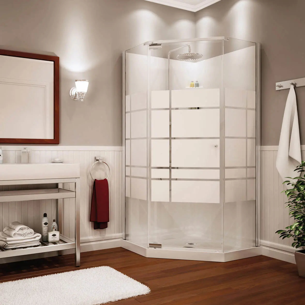 Maax Begonia Soho 36 x 36 Polystyrene Center Drain Shower Kit in White with Soho glass  in Chrome 105618-000-129-102 - Plumbing Market