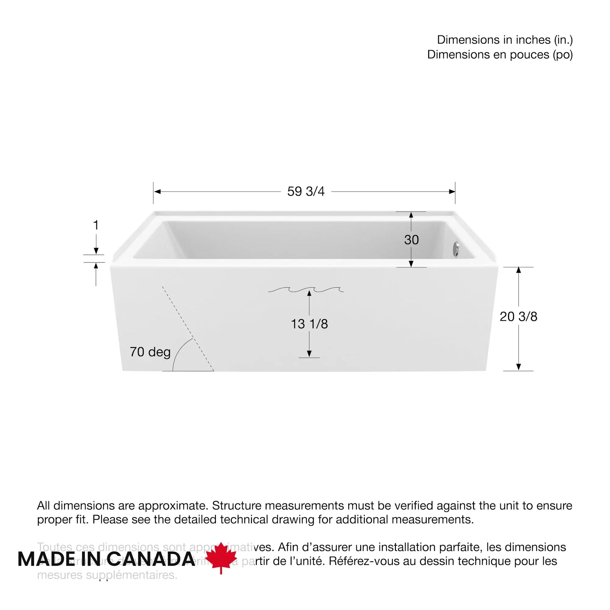 Maax Bosca 6030 IFS AFR Acrylic Alcove Right-Hand Drain Bathtub in White 106395-000-001-102 - Plumbing Market